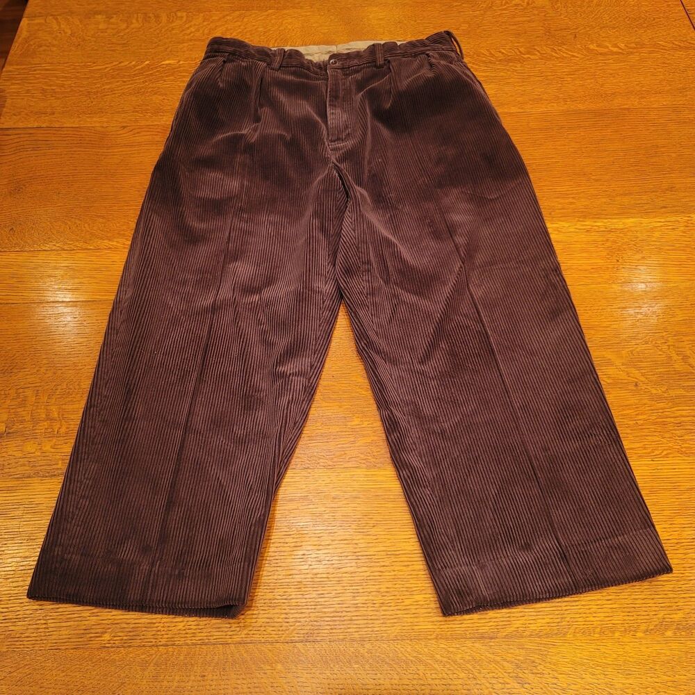 Polo Ralph Lauren Andrew Pants 34x30 Brown Corduroy Pleated Chino Trousers